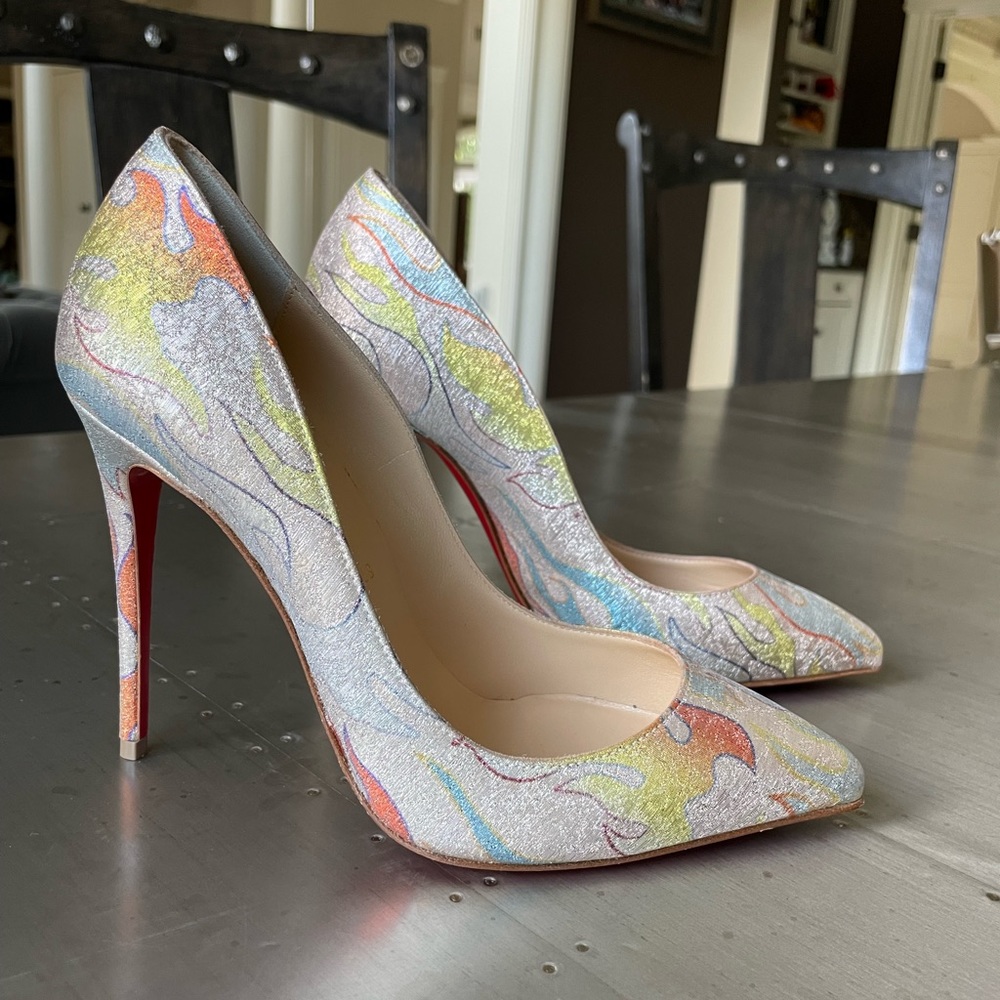 christian louboutin pigalle follies lurex flame gold fabric stiletto sz 36 - Picture 2 of 10